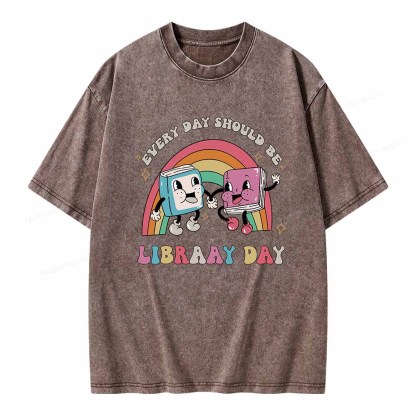 Pagewings Every Day Should be Library Day Unisex Washed T-shirt