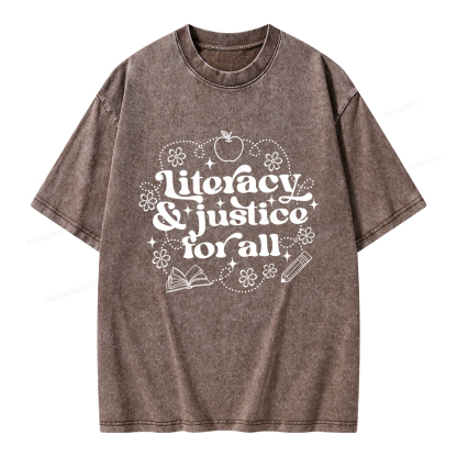 Pagewings Literacy Justice For All Unisex Washed T-shirt
