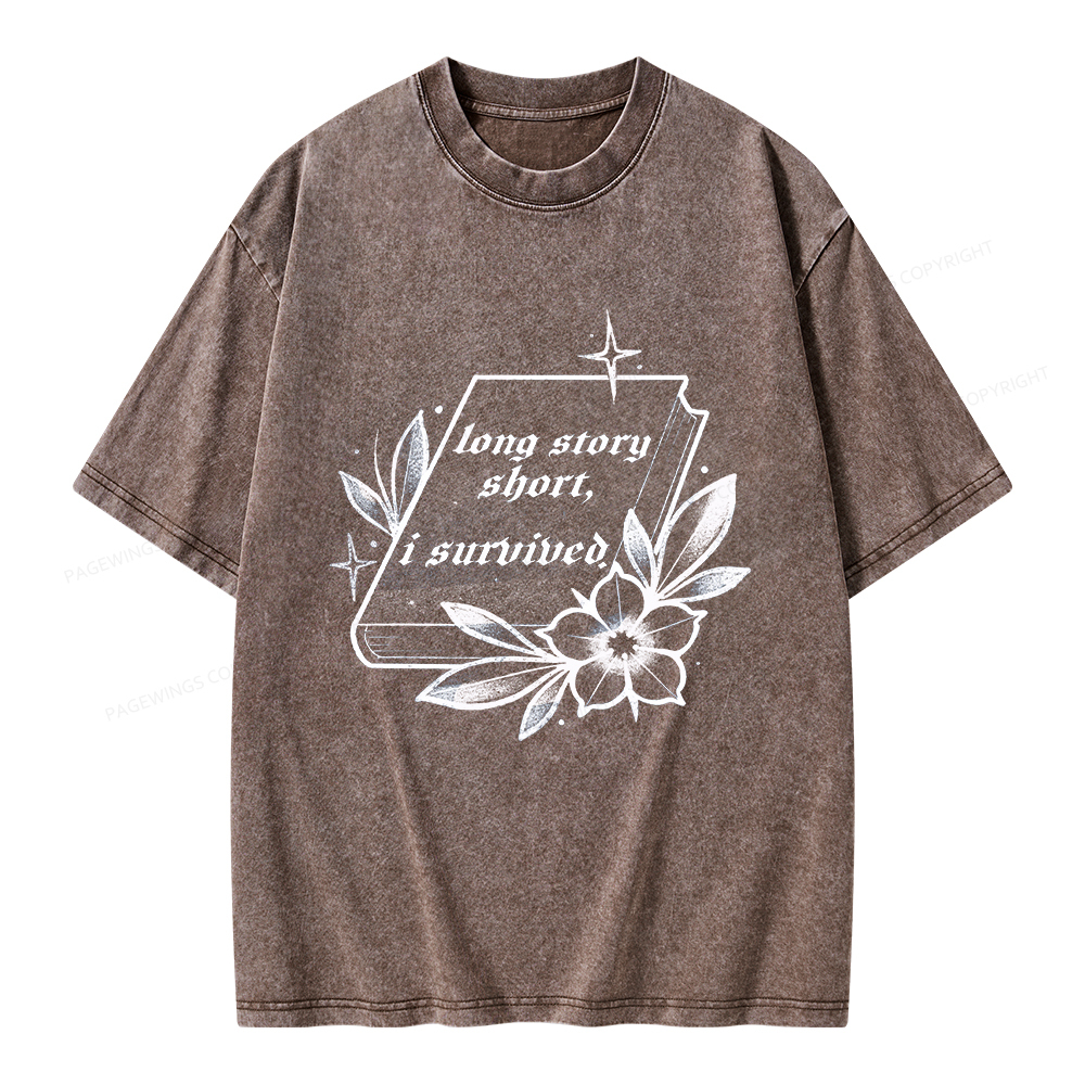Pagewings Long Story Short I Survived Unisex Washed T-shirt