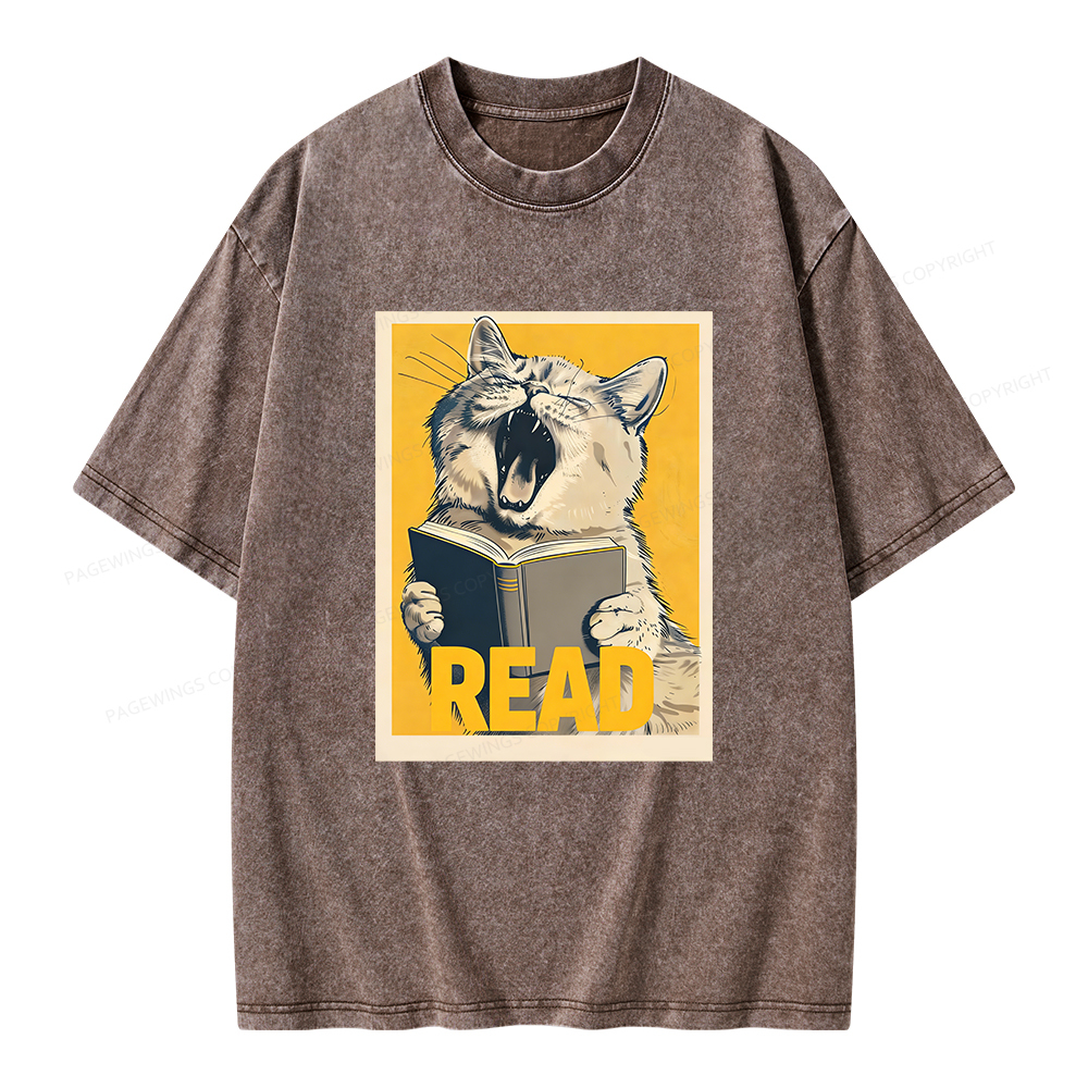 Pagewings Cat Read Books Unisex Washed T-shirt
