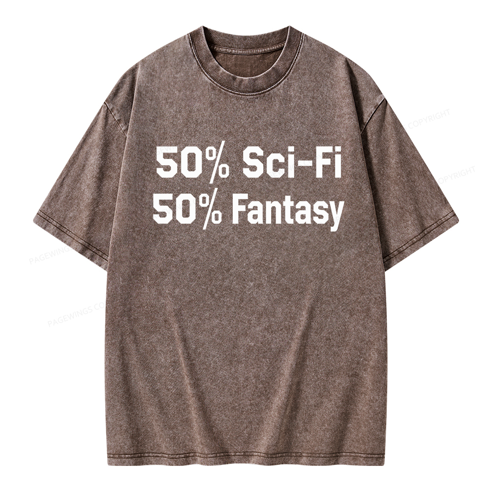 Pagewings 50% Sci-Fi 50% Fantasy Unisex Washed T-shirt
