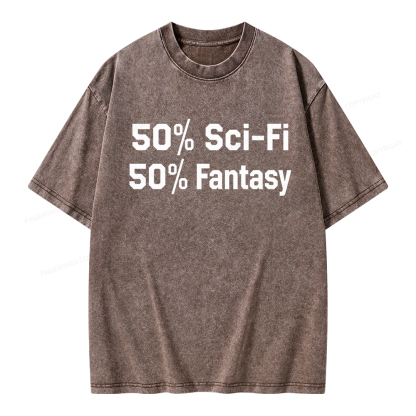 Pagewings 50% Sci-Fi 50% Fantasy Unisex Washed T-shirt