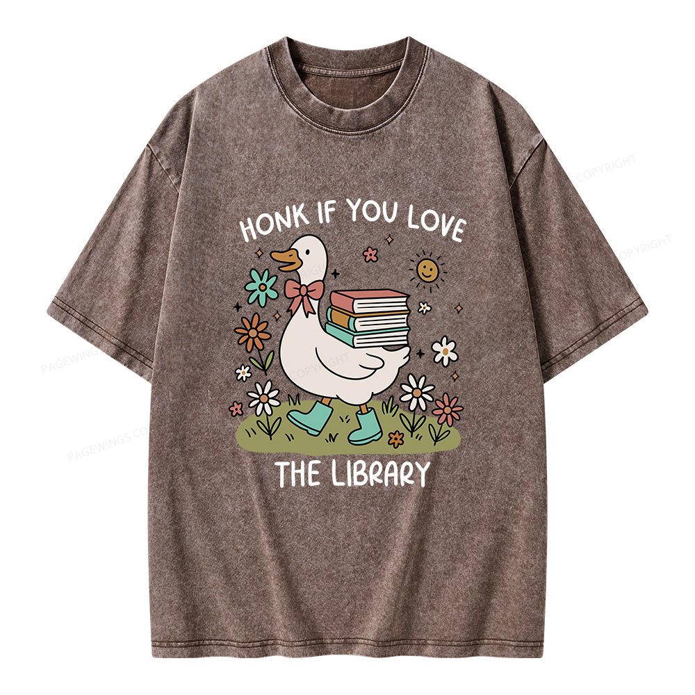 Pagewings Honk If You Love The Library Unisex Washed T-shirt