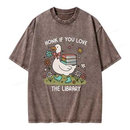 Pagewings Honk If You Love The Library Unisex Washed T-shirt