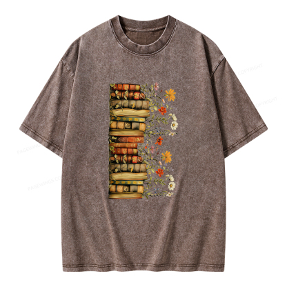 Pagewings Floral Books Unisex Washed T-shirt