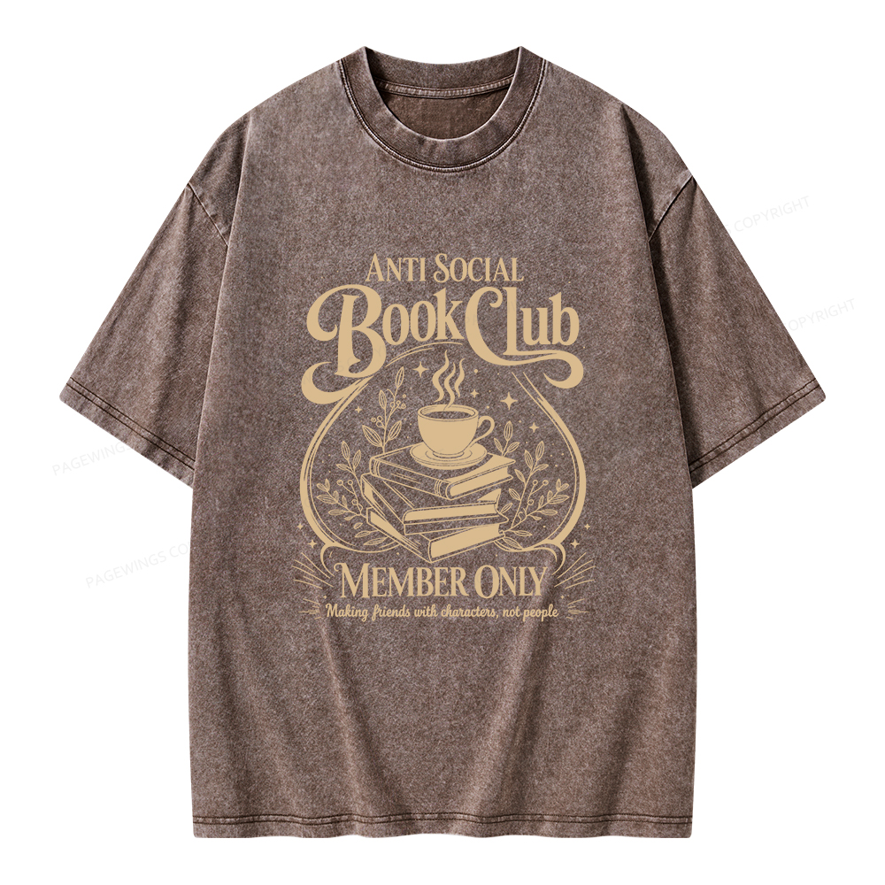Pagewings Anti Social Book Club Unisex Washed T-shirt