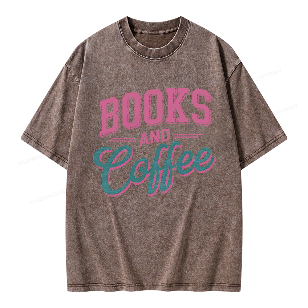 Pagewings Books And Coffee Unisex Washed T-shirt
