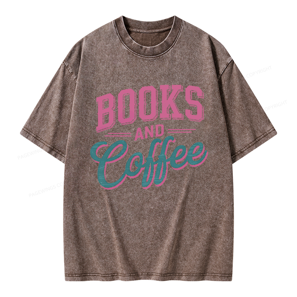 Pagewings Books And Coffee Unisex Washed T-shirt