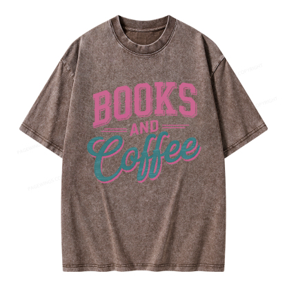 Pagewings Books And Coffee Unisex Washed T-shirt