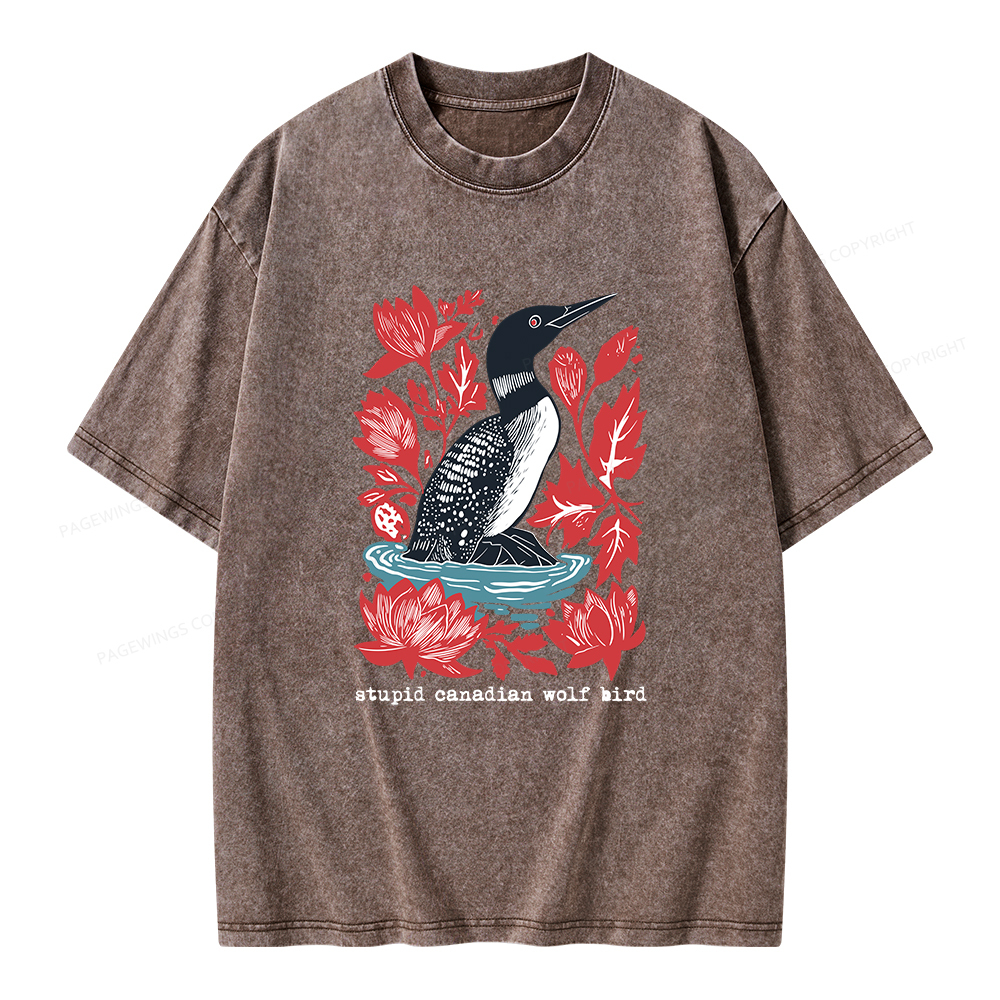Pagewings Stupid Canadian Wolf Bird Unisex Washed T-shirt