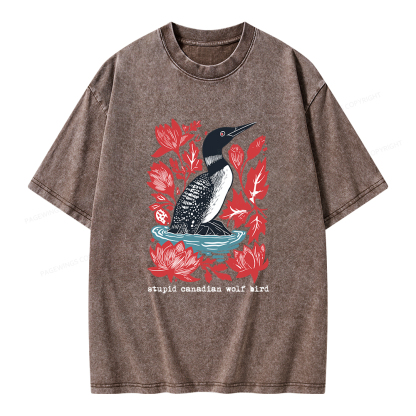 Pagewings Stupid Canadian Wolf Bird Unisex Washed T-shirt