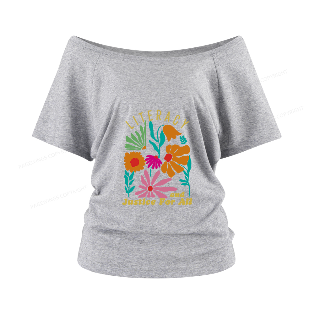 Pagewings Literacy And Justice Women Off Shoulder T-shirts