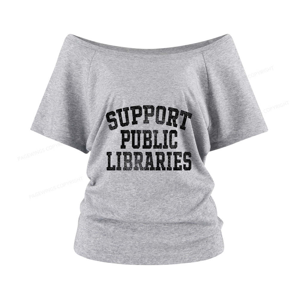 Pagewings Support Public Libraries Women Off Shoulder T-shirts