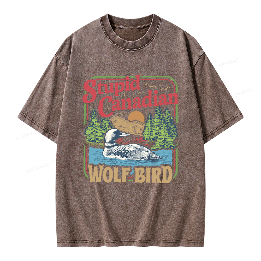 Pagewings Stupid Canadian Wolf Bird Unisex Washed T-shirt