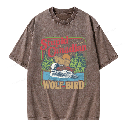 Pagewings Stupid Canadian Wolf Bird Unisex Washed T-shirt
