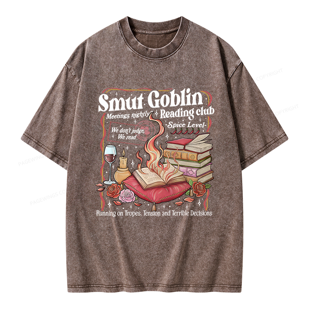 Pagewings Smut Goblin Dark Romance Bookish Unisex Washed T-shirt