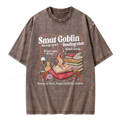 Pagewings Smut Goblin Dark Romance Bookish Unisex Washed T-shirt