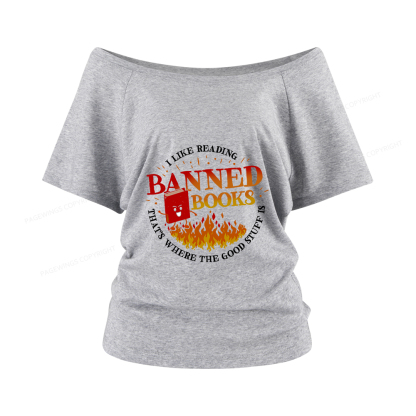Pagewings Banned Books Women Off Shoulder T-shirts