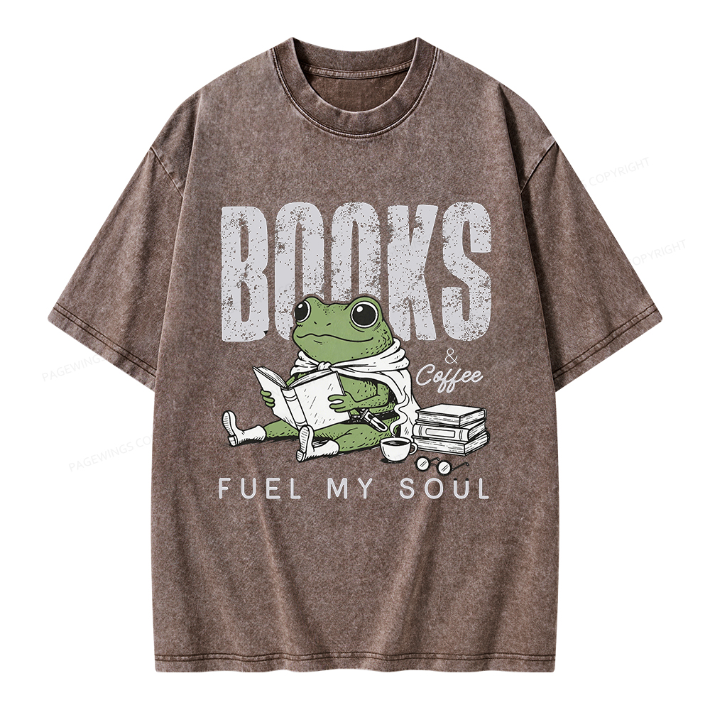 Pagewings Books And Coffee Fuel My Soul Unisex Washed T-shirt