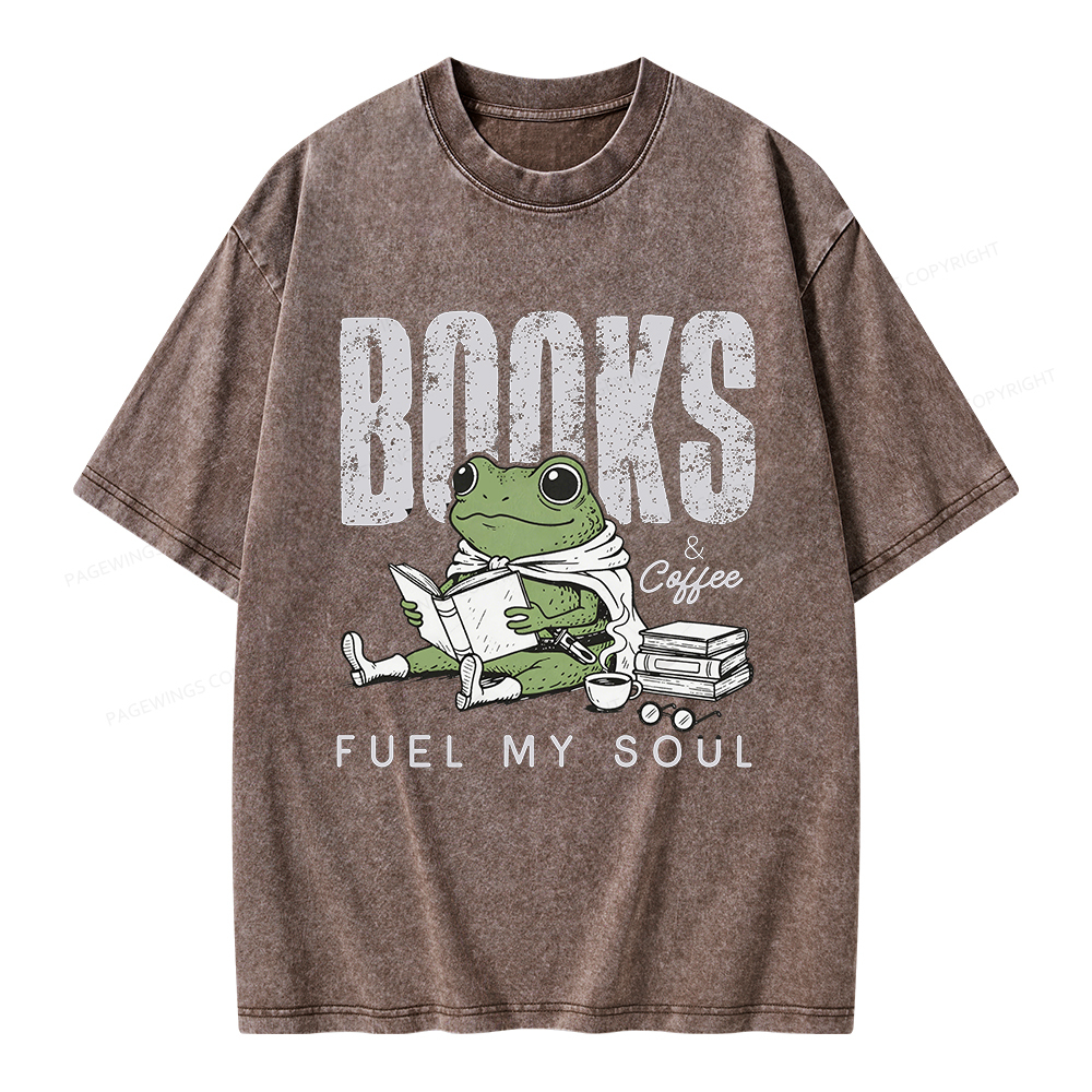 Pagewings Books And Coffee Fuel My Soul Unisex Washed T-shirt