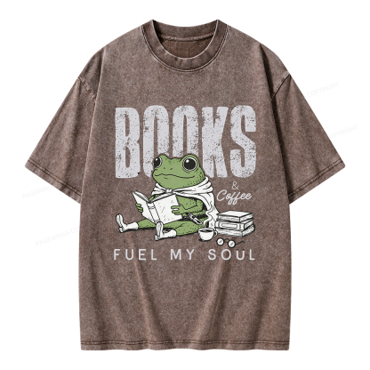 Pagewings Books And Coffee Fuel My Soul Unisex Washed T-shirt