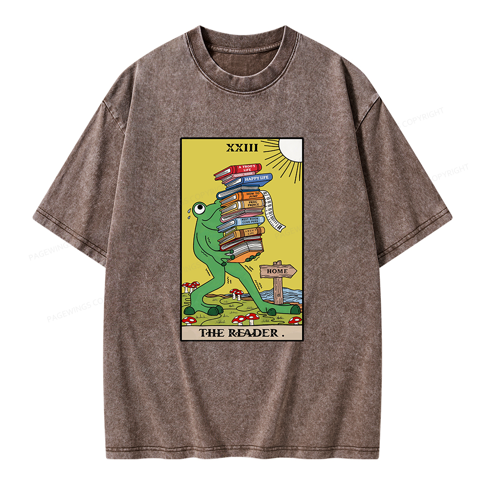 Pagewings Tarot Frog The Reader Unisex Washed T-shirt