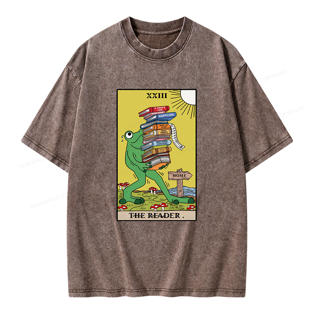 Pagewings Tarot Frog The Reader Unisex Washed T-shirt