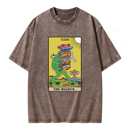Pagewings Tarot Frog The Reader Unisex Washed T-shirt