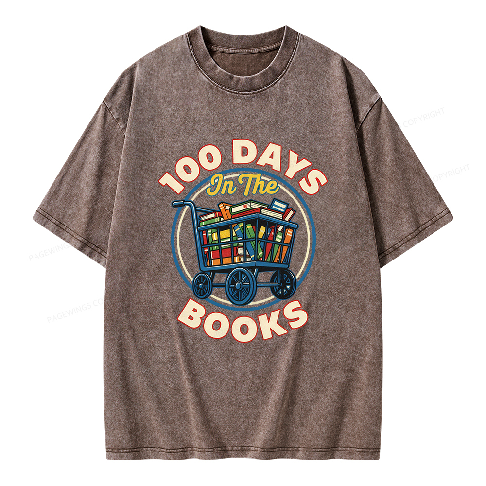 Pagewings 100 Days In The Books Unisex Washed T-shirt