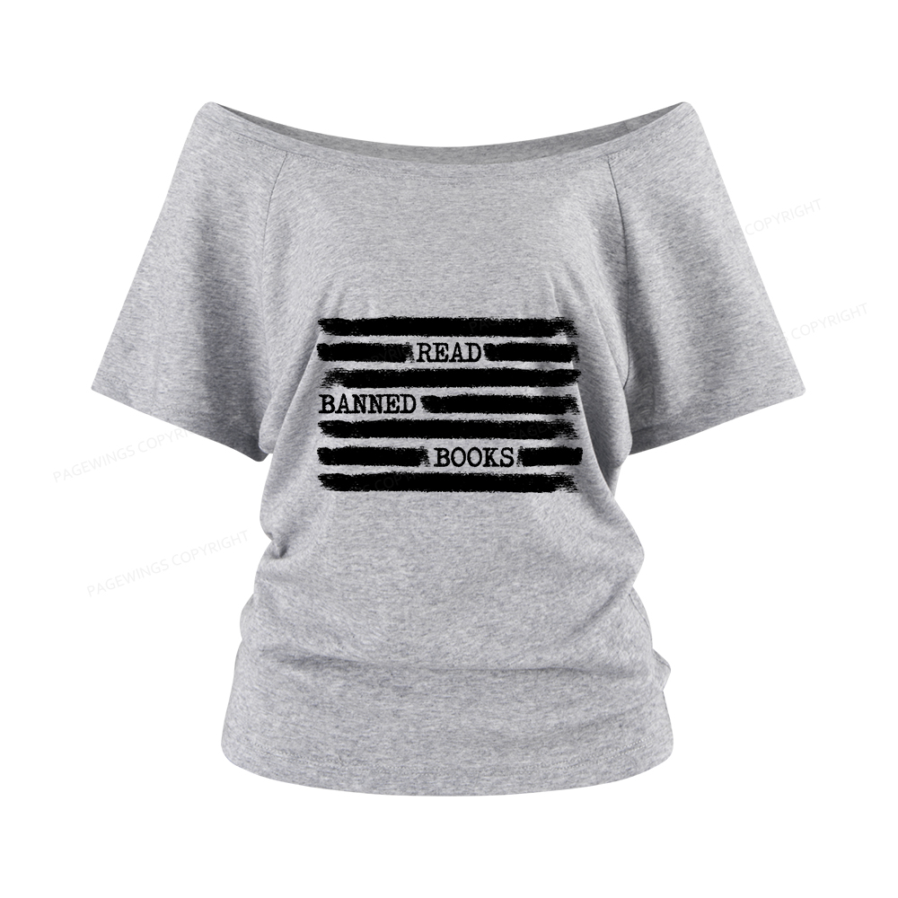 Pagewings Read Banned Books Bookworm Librarian Women Off Shoulder T-shirts
