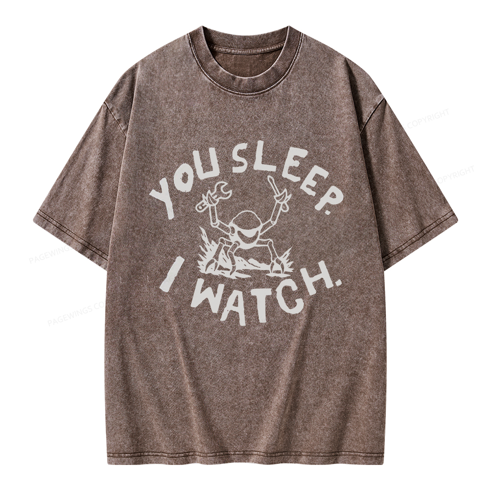 Pagewings You Sleep I Watch Unisex Washed T-shirt