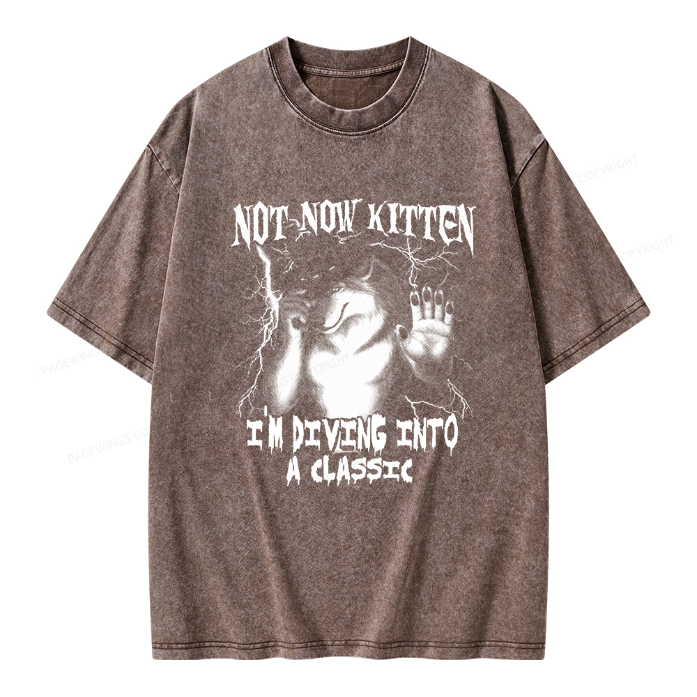 Pagewings Not Now Kitten I’m Diving Into A Classic Unisex Washed T-shirt