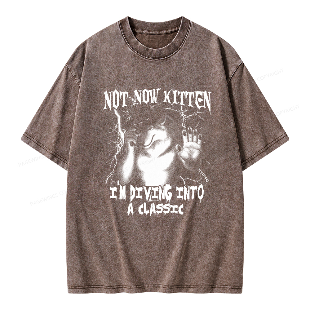 Pagewings Not Now Kitten I’m Diving Into A Classic Unisex Washed T-shirt