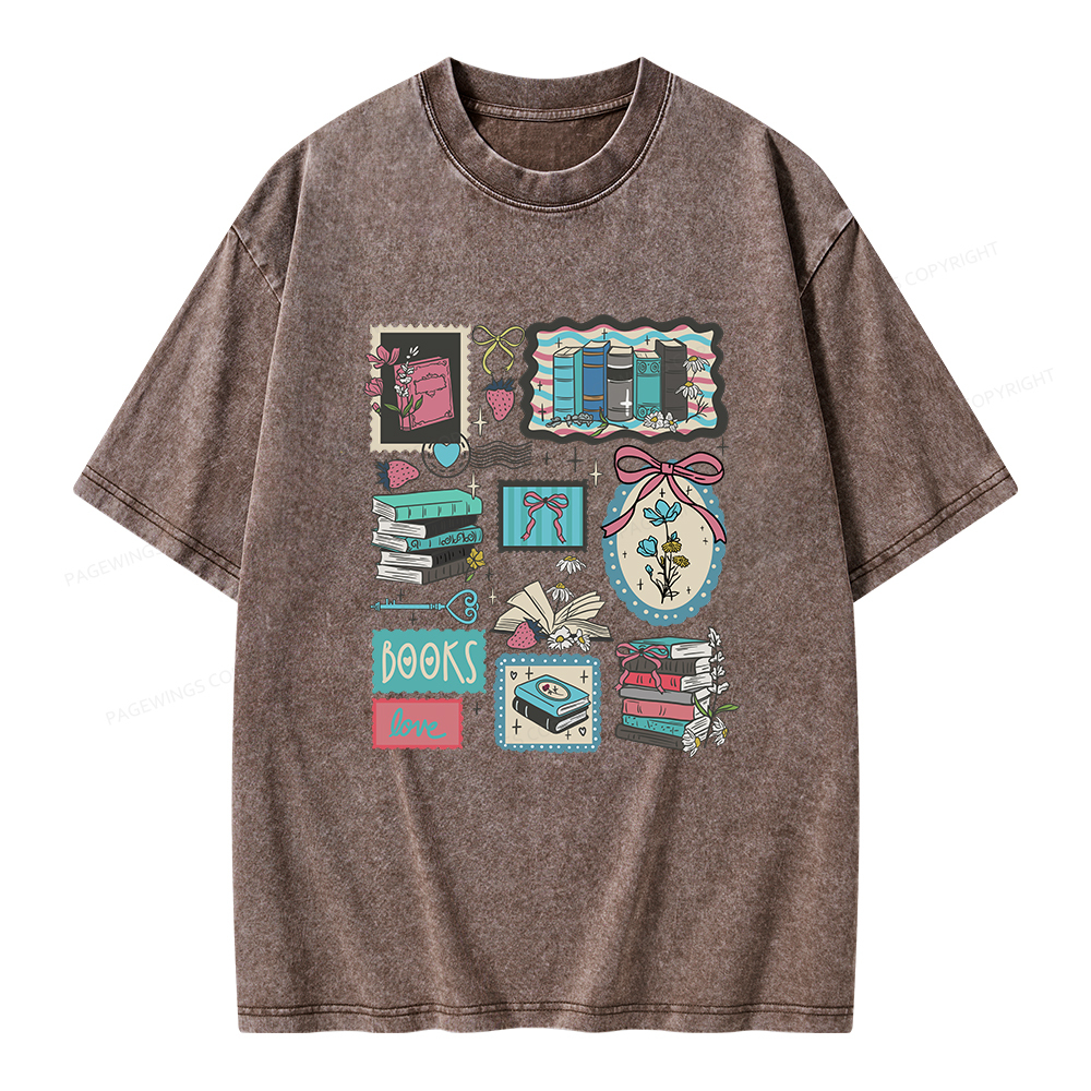 Pagewings Vintage Book Lover Unisex Washed T-shirt