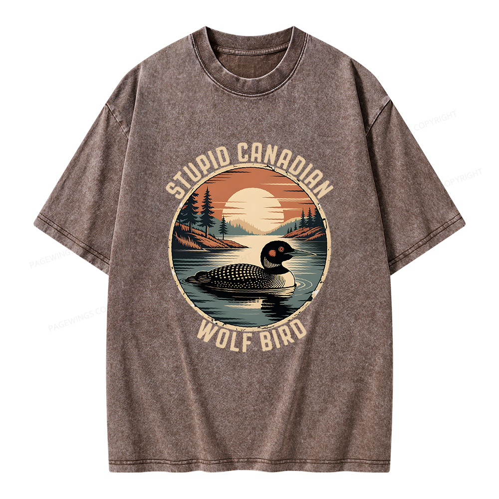 Pagewings Stupid Canadian Wolf Bird Unisex Washed T-shirt