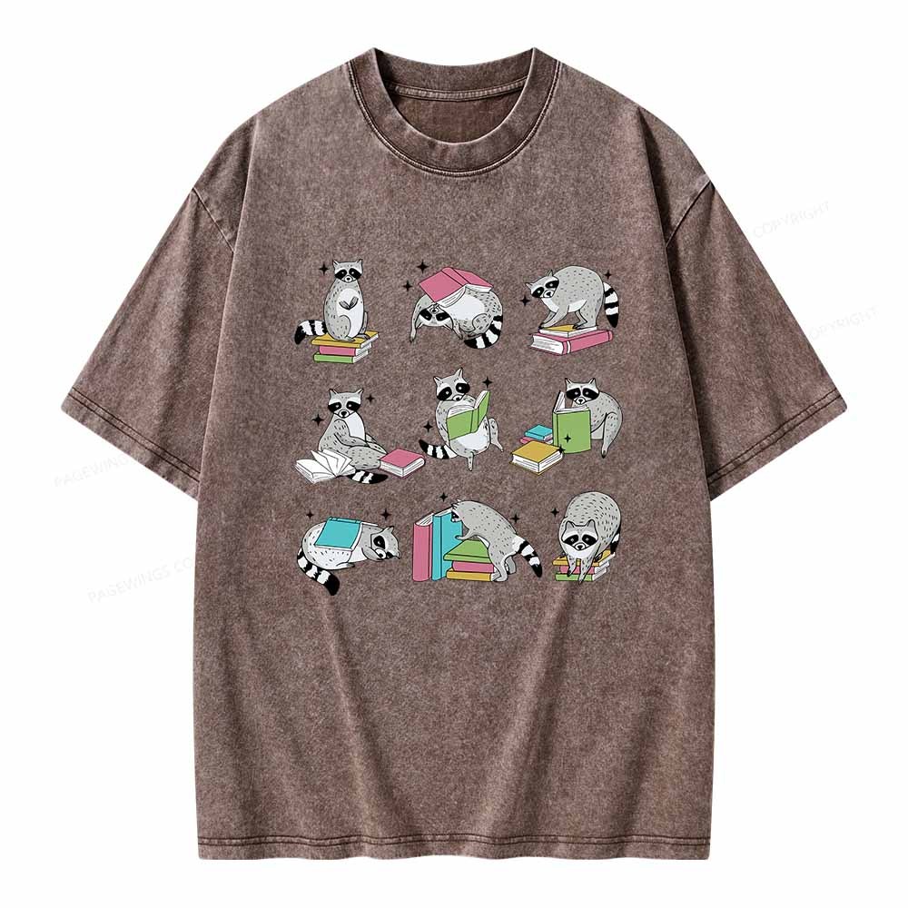 Pagewings Funny Raccoon Reading Comfort Colors Shirt Unisex Washed T-shirt