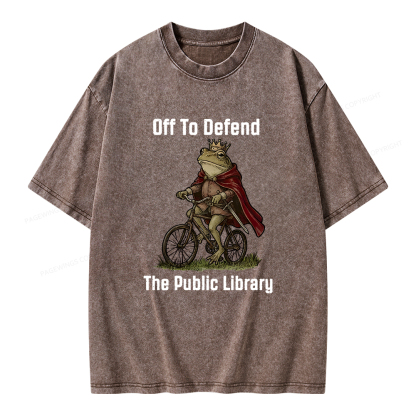Pagewings Off To Defend The Public Library Unisex Washed T-shirt