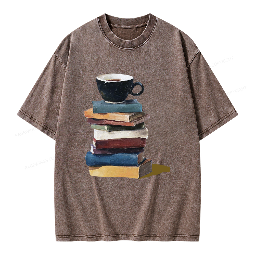Pagewings Mini Coffee and Books Unisex Washed T-shirt