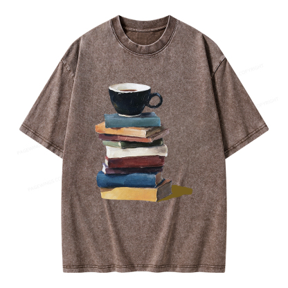 Pagewings Mini Coffee and Books Unisex Washed T-shirt