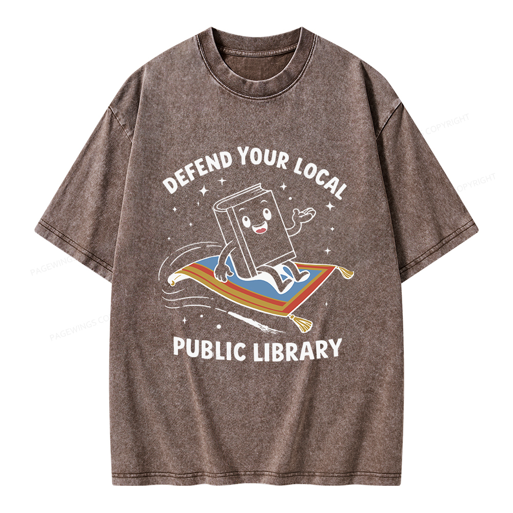 Pagewings Defend Your Local Public Library Unisex Washed T-shirt