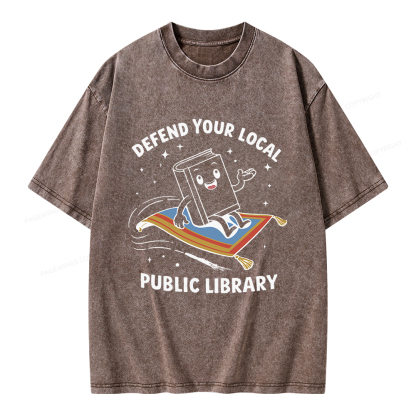 Pagewings Defend Your Local Public Library Unisex Washed T-shirt