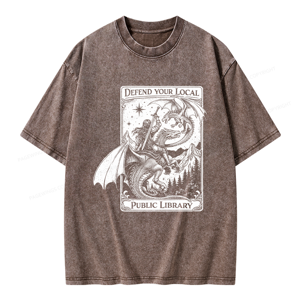 Pagewings Defend Your Local Public Library Unisex Washed T-shirt