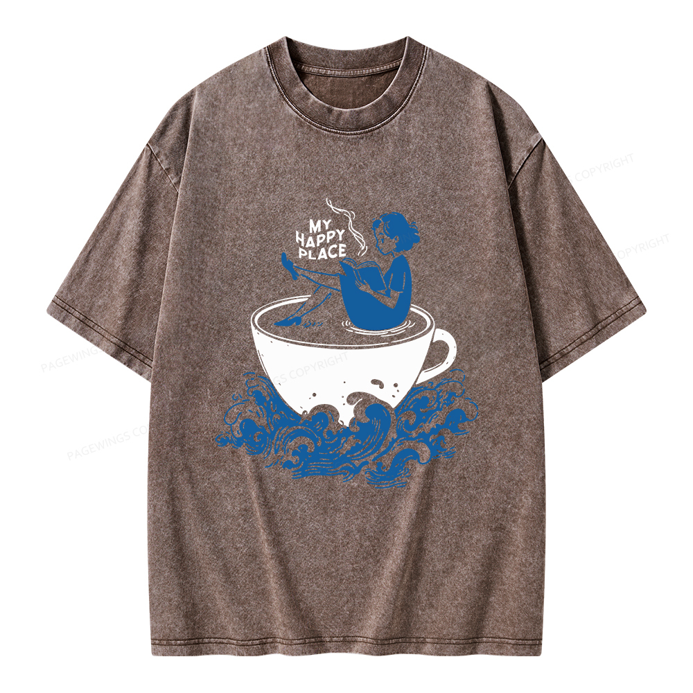 Pagewings My Happy Place Unisex Washed T-shirt
