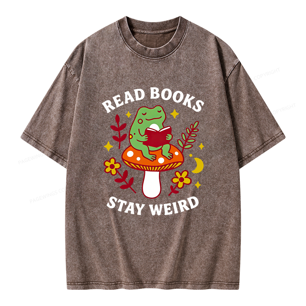 Pagewings Read Books Stay Weird Unisex Washed T-shirt