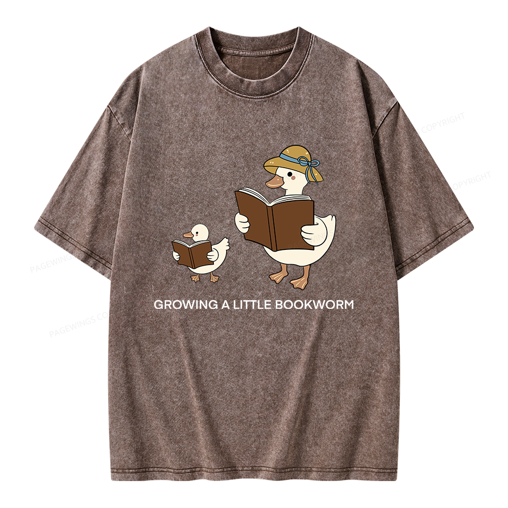 Pagewings Growing A Little Bookworm Unisex Washed T-shirt