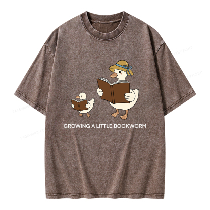 Pagewings Growing A Little Bookworm Unisex Washed T-shirt