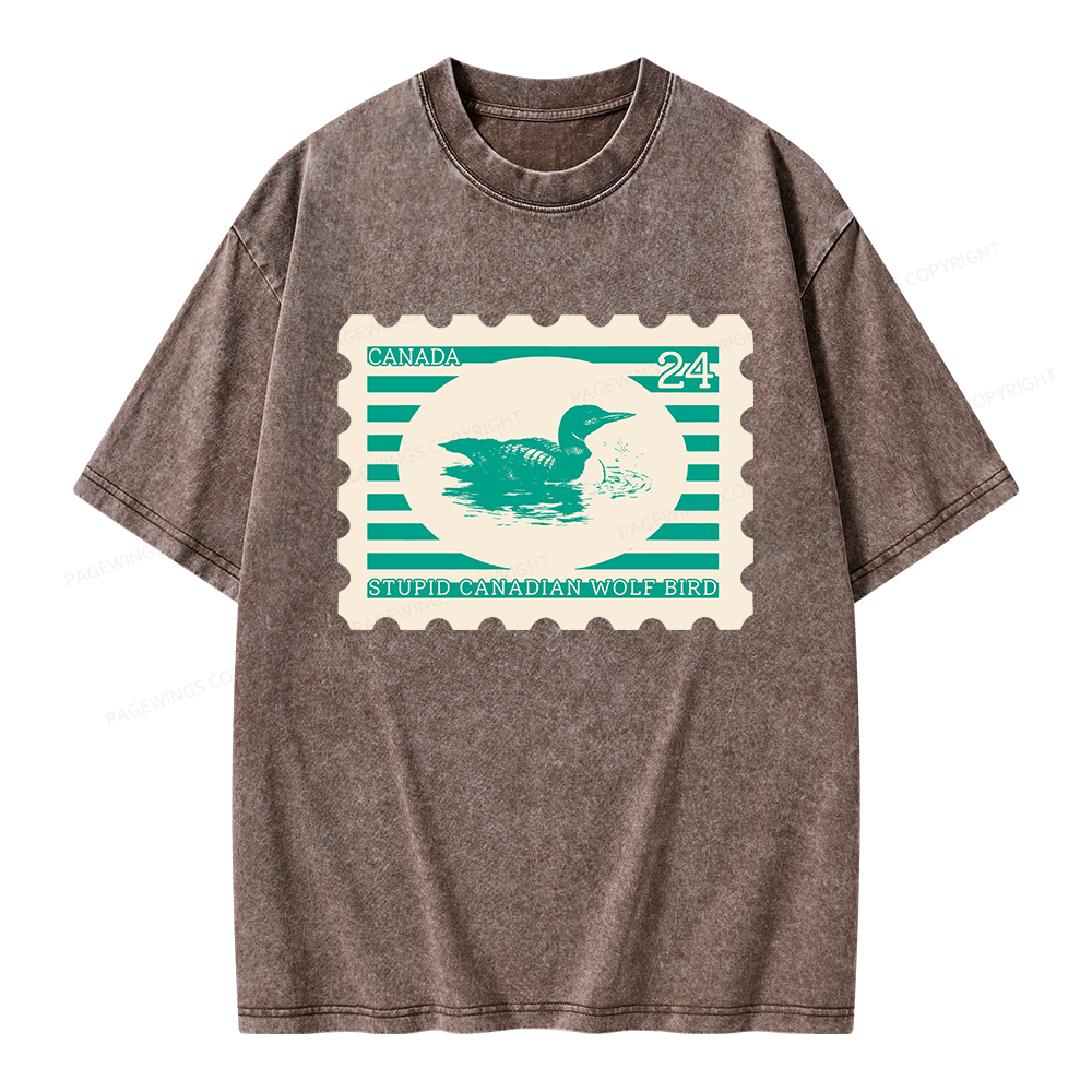 Pagewings Stupid Canadian Wolf Bird Unisex Washed T-shirt