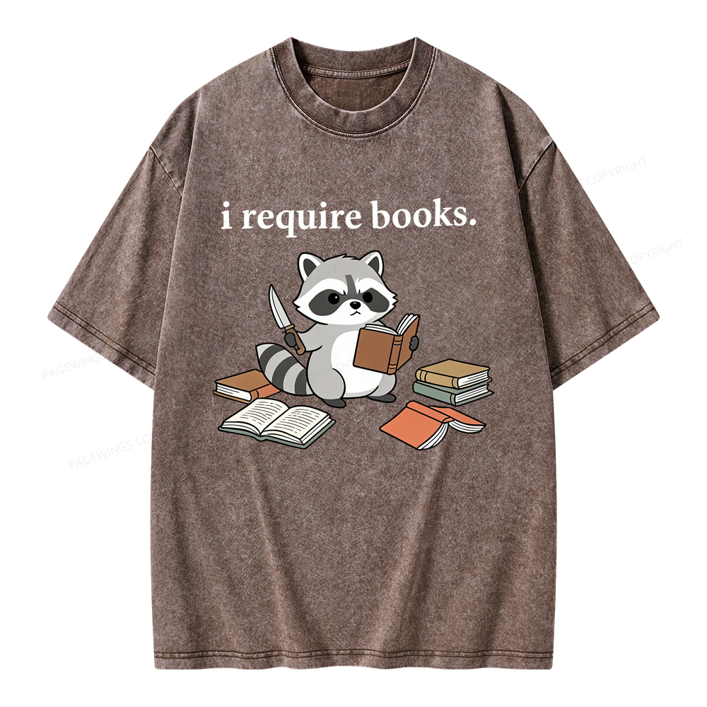 Pagewings I Require Books Unisex Washed T-shirt
