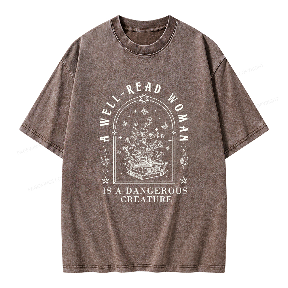 Pagewings A Well Read Woman Is A Dangerous Creature Unisex Washed T-shirt