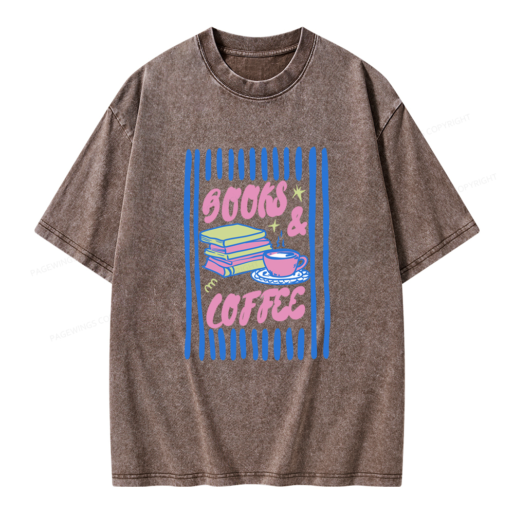 Pagewings Books And Coffee Unisex Washed T-shirt